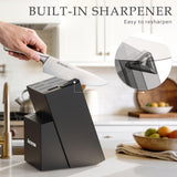 Astercook Knife Set, Kitchen Knives Set with Block and Sharpener Full Tang 15 Pcs Premium Stainless Steel Knives, Dishwasher Safe Knife Set with Anti-slip Ergonomic Handle, Black, Mothers Day Gifts