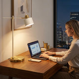 OYEARS 22" Modern Desk Lamp, Table Lamp with Adjustable Shade, Cream