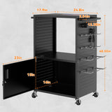 Mobile AV Cart, Heavy Duty Rolling Computer Cart with Push Handle & Hooks – Locking Cabinet, Pegboard, 4 Outlets, Lock Brake Casters – Media Utility Cart on Wheels for Office/Classroom
