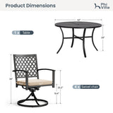 PHI VILLA 5 Pcs Outdoor Dining Set for 4&Round Metal Table