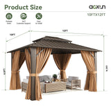 Aoxun Gazebo 10x12 Hardtop Gazebo with Double Galvanized Steel Roof, Brown