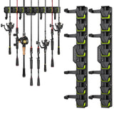 Vertical Fishing Rod Holders, Wall Mounted Fishing Rod Rack, Fishing Pole Holder Holds Up to 8 Rods or Combos, Fishing Rod Holders for Garage with 4 Hooks, Fits Most Rods of Diameter 3-24mm(2Pack)