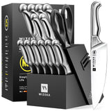15PCS German Stainless Steel Knife Block Set | with Built-in Sharpener WIZEKA