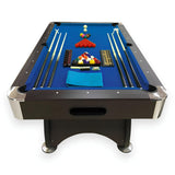 SIMBASHOPPING 7 Foot Pool Table Modern Billiard Table with Blue Felt, Ball Return and Accessories - Blue Sea