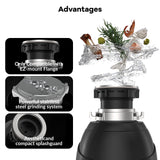 Garbage Disposal, 1/2 HP for Kitchen Sink Quiet with Stopper, Power Cord, Stainless Steel, Continuous Feed Food Waste Disposer