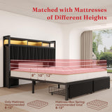 Lazmvlz King Size LED Bed Frame with Upholstered Headboard, 2 Storage Cabinets & 2 Drawers, Platform Bed with Charging Station, No Box Spring Needed, Easy Assembly, Black