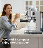 atatix Espresso Machine with Milk Frother, 20 Bar Pressure Espresso Maker, with 44OZ Removable Tank, Compact Stainless Steel Coffee Machine for Home, Office, Latte, Cappuccino, Macchiato, Silver
