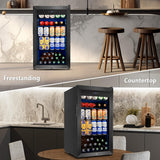 Tylza Beverage Refrigerator Cooler, 130 Cans 3.22 Cu.Ft Small Refrigerator with Low-E Glass Door, Lock, 17-Inch Beer Fridge for Drinks, Black