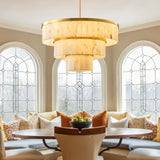 CEENWE D34.3 Round Alabaster Chandelier, 3-Tier Brass Marble High Ceiling Chandeliers, Modern Dining Room Chandeliers Living Room Light for Entryways, Foyer, Stair, Kitchen Gold(Include Bulbs)