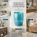 Escenzy Turquoise Bathroom Trash Can, Handmade Mosaic Glass 1.3 Gal / 5L | Decorative Waste Basket for Bathroom, Bedroom, Office | Luxury Coastal Bathroom Decor | Boho Home Decor Gift