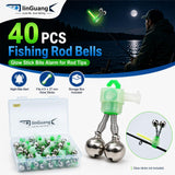linguang 40 pcs Fishing Pole Copper Catfish Bells Clamp on for Rods Tips ，Screw in/Thread on/Clip on Poles with Fishing Glow Sticks ，Fishing Strike Alert Glow Stick Bite Alarm(40pcs Fishing Bells)
