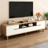 Quvex 78.7" Mid Century TV Stand for 75-85 Inch TVs, Natural & White Entertainment Center with Storage Cabinets, Drawers, Open Shelf & Cable Management, Solid Wood Legs, Media Console for Living Room
