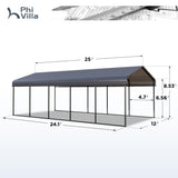 PHI VILLA 12x25 Carport, Metal Carports Canopy Heavy Duty Car Port Garage