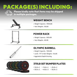 HANDBODE Squat Rack, 7ft Barbell, Weight Bench, Weight Plates Set 370 lb, Home Gym Equipment, Silver