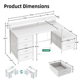 Flrrtenv 52 Inch Office Desk with 6 Drawers and Printer Space for Storage, Reversible Computer Desk with Monitor Stand & Power Outlets, Home Office Desks, White