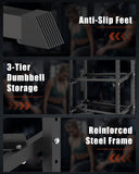 Dumbbell Rack, Hold Up to 1100LBS, Heavy Duty Weight Storage Rack with Adjustable Width, Non-Slip & Floor-Friendly, Home Gym Organizer for Strength Training Equipment