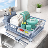 Ricobes Dish Drying Rack - Space Saving Dish Rack - Dish Racks for Kitchen Counter with Drainboard, Blue