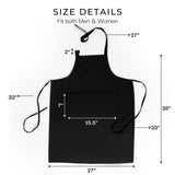 RAJRANG Black Apron Chef for Men and Women with Pockets Cotton Kitchen Cooking Full Aprons 35x27 Inches Pack of 5