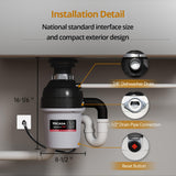 1 HP Garbage Disposal with Sound Reduction, TECASA Food Waste Disposer for Kitchen Sink, Septic Safe Garbage Disposal, Power Cord Included, Grey and Black - HyperCrush 100