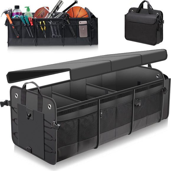 MOJIOO Large Trunk Organizer with Removable Cooler Bag-Collapsible Multi Compartments w/Foldable Cover MOJIOO