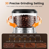 Burr Coffee Grinder Electric, 30 Grinding Settings Emojoy Coffee Bean Grinder, Burr Coffee Grinder for Home Use, Touchscreen and LED Control Panel, Stainless Steel, Conical Burr Grinder