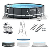 Intex Ultra XTR Frame 14' x 42" Round Above Ground Outdoor Swimming Pool Set with Sand Filter Pump, Ladder, Ground Cloth, and Pool Cover