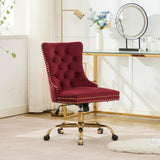 Wine Red Velvet Vanity Chair with Wheels, Armless Home Office Desk Chairs