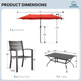 MFSTUDIO 7 Pcs Outdoor Dining Set with Umbrella for 6(Red)