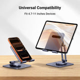 UGREEN Tablet Stand for Desk Swivel with 360° Rotating Base Tablet Holder Aluminum Portable Stand Adjustable Home Office Accessories Compatible with iPad Pro 11 Air Mini 6 5 Grey
