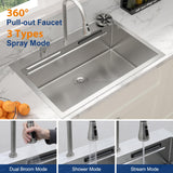 Sarlai 33 Inch Waterfall Kitchen Sink - 33x22 Inch Drop In Kitchen Sink Ledge Workstation Topmount Multifuctional Smart Stainless Steel 16 Guage Single Bowl Sinks Basin with Faucet