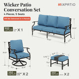 MIXPATIO 5-Piece Wrought Iron Patio Conversation Set, Swivel Chairs