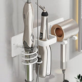 HOHOWU Hair Dryer Holder Wall Mounted,Blow Dryer, Curling Iron, Straightener Holder 3 in 1 Bathroom Metal Hair Tool Organizer Rack-Matte White-2