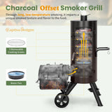 Captiva Designs Charcoal Vertical Smoker Grill and Offset Smoker Grill Combo, Extra Large Outdoor Barrel BBQ Meat Smoker
