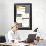 Enclosed Bulletin Board,Grey Felt Black Frame Outdoor Display Case 36x24in