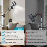 Hair Dryer Stand Hands Free, Hair Dryer Holder Stand with Rotary Lock Swing Arm, 23.6–63" Adjustable Height Hair Diffuser Stand, 360° Rotating with Heavy Base for Dyson Supersonic Bathroom, Vanity