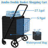 Heavy Duty Folding Shopping Cart for Groceries, Jumbo Grocery Carts with 360° Swivel Wheels, Waterproof Bag, Portable Utility Trolley