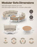 Oasbira Outdoor Patio Sectional Modular Sofa, Aluminum 1 Piece Curved Patio Couch with Washable Cushions, All Weather PE Rope Sofa for Backyard,Porch, Deck, Poolsid, White
