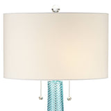 Possini Euro Design Miriam Modern Table Lamps 28.5" Tall Set of 2 Light Sky Blue Fluted Glass with Swirl Pattern White Drum Shade for Living Room Bedroom Bedside Nightstand Office Family