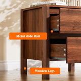 Furniway Walnut Mid-Century Modern 3 Piece Bedroom Furniture Set, 6 Drawer Dresser with Handleless Wood Grain Design and Nightstands Set of 2, Minimalist Storage Dresser for Bedroom