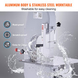 Commercial Electric Meat Bandsaw, 1500W Stainless Steel Vertical Bone Sawing Machine, Workbeach 19.3" x 15", 0.16-7.9 Inch Cutting Thickness, Frozen Meat Cutter with 6 Blades for Rib Pork Beef