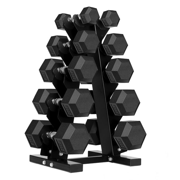 150 Pound Hex Dumbbell Set with Rubber Coated Dumbbells and Rack Zoomster