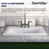 DeerValley 21x18 Inch Rectangular Ceramic Drop-in Bathroom Sink, Under Counter Vessel Sink with Overflow, White Vanity Basin, DV-1DS0122