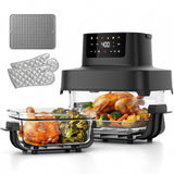 YUKO Smart Glass Air Fryer Non Toxic, 6.3QT & 4.4QT Air Fryer with Dual Glass Baskets with Lids, 8-in-1 Portable Air Fryers Cristal, PFOA & PFAS-Free, Dishwasher Safe, Ideal Kitchen Gift