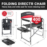 KingCamp Heavy Duty Camping Director Chair, Folding with Side Table & Storage, Red