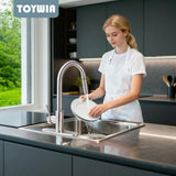 TOYWIA Kitchen Faucets with Pull Down Sprayer, Brushed Nickel Single Handle High Arc Stainless Steel Sink Faucet with Deck Plate, 1 or 3 Hole Deck Mount for RV, Bar, Farmhouse, Laundry, Outdoor