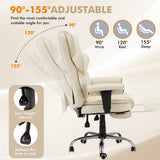 HOMREST 6-Point Massage Executive Chair,Heat Office Chair,Ergonomic Home Office Desk Chairs with Retractable Footrest and Reclining Function,Leather Computer Chair with Adjustable Armrest(‌Off White)