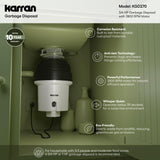 Karran 3/4 HP Quiet Garbage Disposal with Power Cord – Powerful Continuous Feed Food Waste Disposer, Stainless Steel Grinding System, Compact Easy Install Design with Dishwasher Connector, Septic Safe