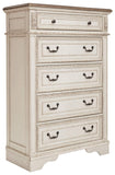 Signature Design by Ashley Realyn Dresser Chest Of Drawers, Two‑Tone Cottage Style Bedroom Dresser With Smooth‑Gliding Drawers, Wood Construction For Kids And Adult Bedrooms, Chipped White