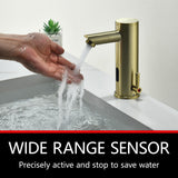 Automatic Touchless Bathroom Sink Faucet - Sensor Motion Activated No-Touch Brass Faucet with Adjustable Temperature Control Handle for Home Vanity, Commercial, and Office Use (Short, Gold)