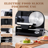 Moongiantgo Electric Meat Slicer 220W, 1-20mm Adjustable Thickness Deli Food Slicer with 2 Removable 7.3" Stainless Steel Blade, Removable Food Platform, Cheese Fruit Bread Slicer for Home,110V